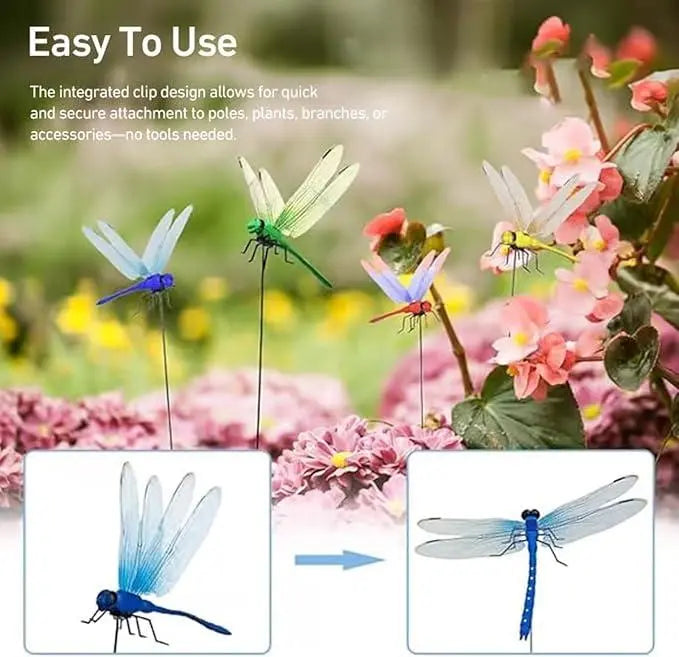12 Pcs 3D Realistic Dragonfly Clips for Outdoor & Indoor Decor - Multi-color Set