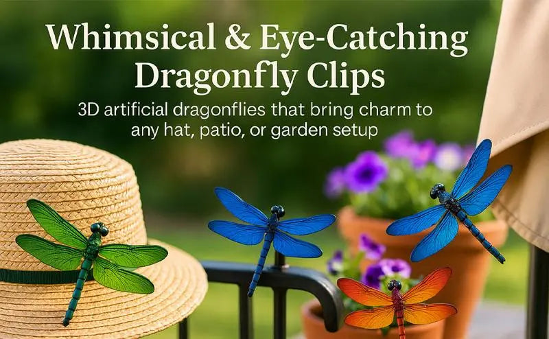 12 Pcs 3D Realistic Dragonfly Clips for Outdoor & Indoor Decor - Multi-color Set