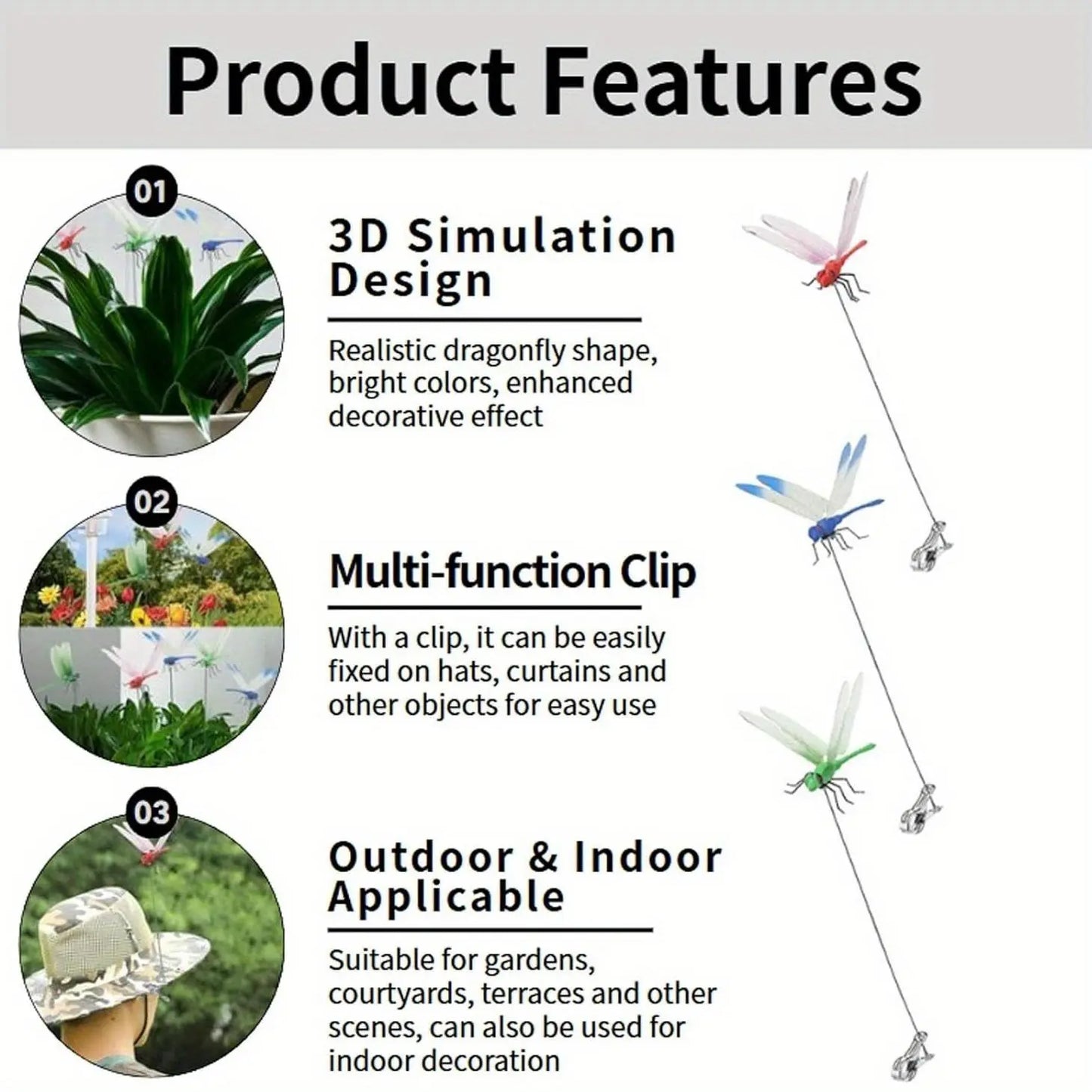 12 Pcs 3D Realistic Dragonfly Clips for Outdoor & Indoor Decor - Multi-color Set