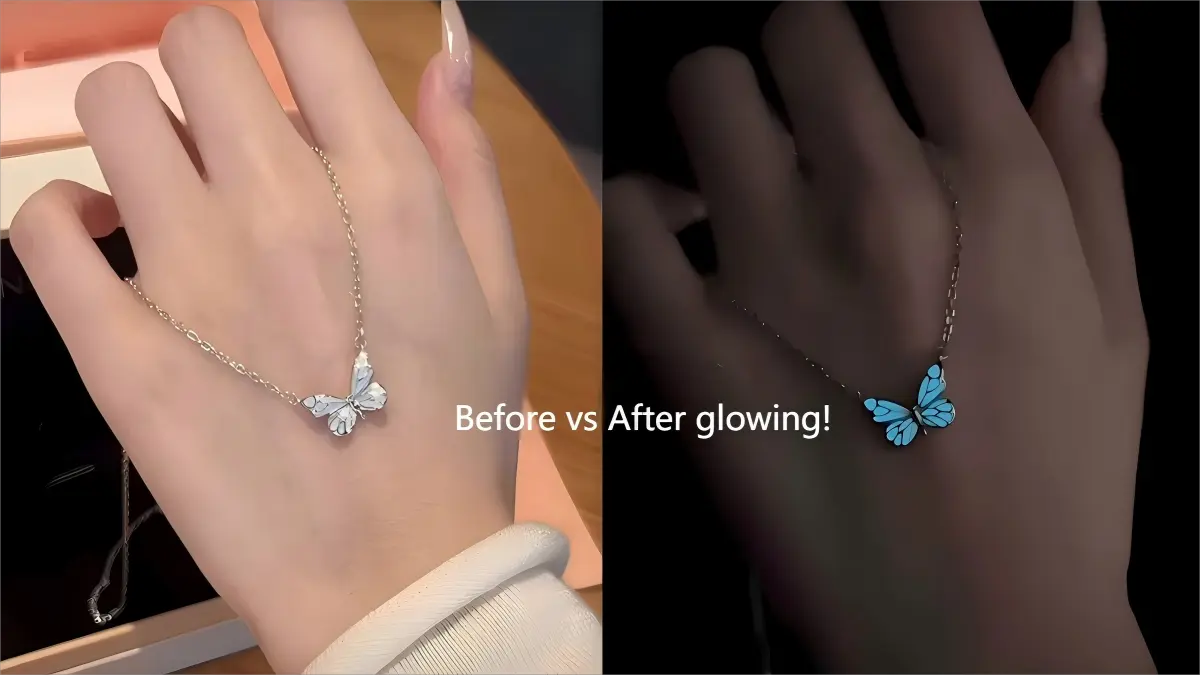 Glow in the Dark Butterfly Necklace & Bracelet Set - Luminous Jewelry
