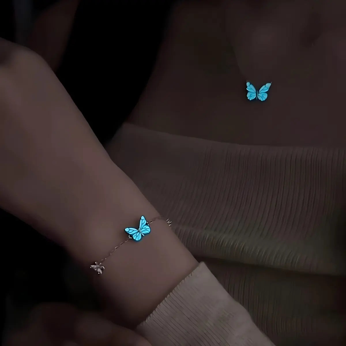Glow in the Dark Butterfly Necklace & Bracelet Set - Luminous Jewelry