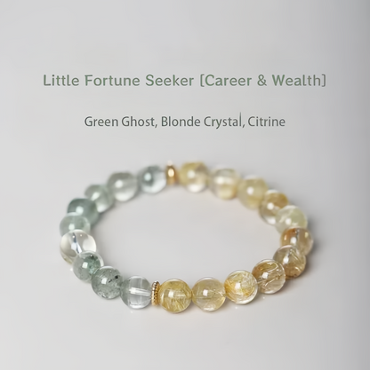 Little Fortune Seeker, Pure Natural Green Phantom with Golden Rutilated Quartz Single-Strand Bracelet, Original Design Wealth and Fortune Bead Bracelet