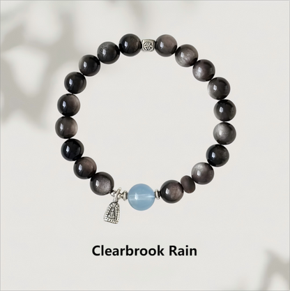 Natural Aquamarine and Obsidian Crystal Bracelet for Men and Women, Crystal Couple Bracelet